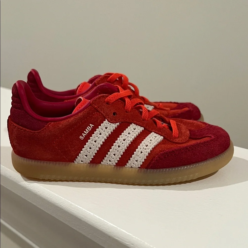 adidas Samba Kids Sneakers Red with White Stripes and Gum Sole